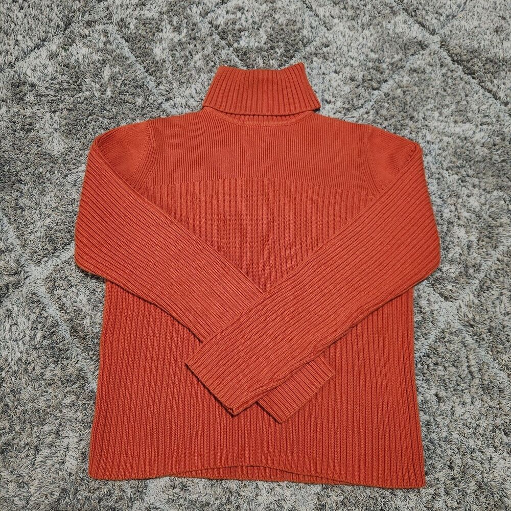 Tangents Fisherman Knit Ribbed Chunky Orange Turtleneck Sweater Women's Small